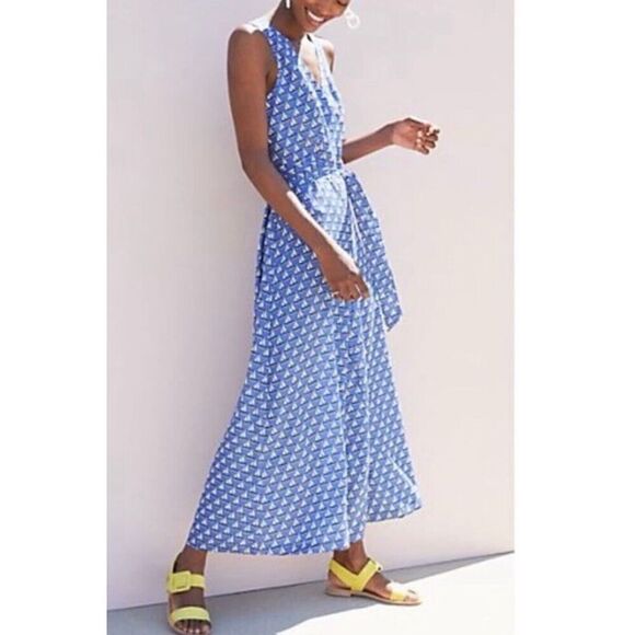 Anthropologie Eva Franco Wide Leg Jumpsuit Women's Size 2 Blue One Piece‎ V Neck - Picture 1 of 11